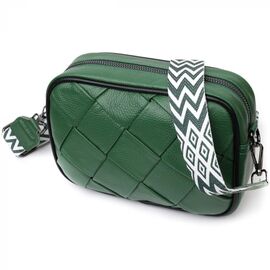 Придбати Цікава шкіряна сумка з плетіннями для стильних жінок Vintage 22410 Зелена, image , характеристики, відгуки