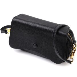 Купити Вечерняя женская сумка с фигурным клапаном из натуральной кожи Vintage 22429 Черная, image , характеристики, відгуки