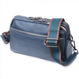 Купить Стильная сумка для женщин с карманами из натуральной кожи Vintage 22600 Синяя, фото , характеристики, отзывы