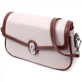 Купить Красивая женская сумка на лето с фактурным клапаном из натуральной кожи Vintage 22623 Белая, фото , характеристики, отзывы