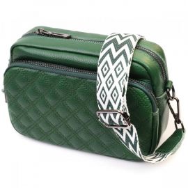 Купить Небольшая женская сумка прошитая ромбами на лицевой стороне из натуральной кожи Vintage 22635 Зеленая, фото , характеристики, отзывы