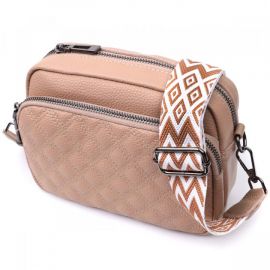 Купить Модная женская сумка прошитая ромбами на лицевой стороне из натуральной кожи Vintage 22637 Бежевая, фото , характеристики, отзывы