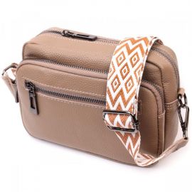 Купить Практичная женская сумка с накладным карманом из натуральной кожи Vintage 22638 Бежевая, фото , характеристики, отзывы