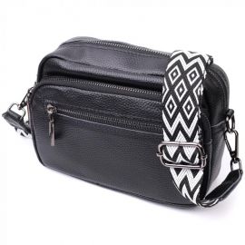 Купить Женская сумка в классическом цвете с накладным карманом из натуральной кожи Vintage 22640 Черная, фото , характеристики, отзывы