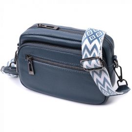 Купить Оригинальная женская сумка с накладным карманом из натуральной кожи Vintage 22641 Синяя, фото , характеристики, отзывы