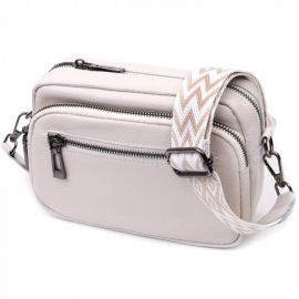 Купить Удобная женская сумка с накладным карманом из натуральной кожи Vintage 22642 Белая, фото , характеристики, отзывы