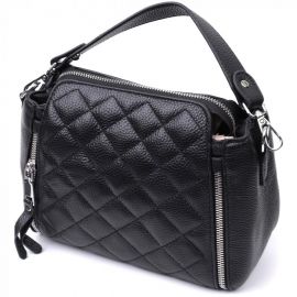 Купить Трендовая сумка для женщин в ромбы из натуральной кожи Vintage 22667 Черная, фото , характеристики, отзывы