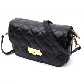 Купить Модная женская сумка с оригинальной защелкой из натуральной кожи Vintage 22671 Черная, фото , характеристики, отзывы