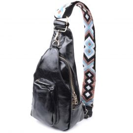 Купить Практичная женская сумка из экокожи с акцентом на текстильную лямку Vintage 22776 Черный, фото , характеристики, отзывы