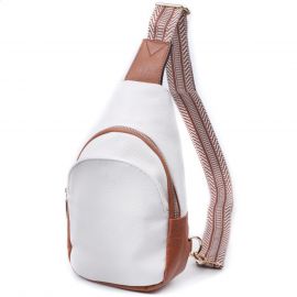 Придбати Небольшая женская сумка через плечо из экокожи с акцентом на текстильную лямку Vintage 22779 Белый, image , характеристики, відгуки