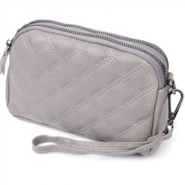 Купить Удобная женская сумка прошита ромбами на лицевой стороне из натуральной кожи Vintage 22810 Серый, фото , характеристики, отзывы