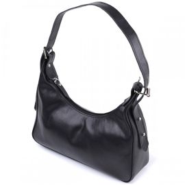 Придбати Женская сумка багет с регулируемым ремнем из гладкой натуральной кожи Shvigel 22834 Черная, image , характеристики, відгуки