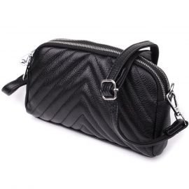 Придбати Сумка прошита треугольниками из натуральной кожи Vintage 22909 Черный, image , характеристики, відгуки