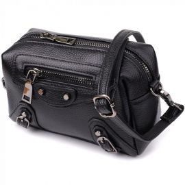 Купить Модная женская сумка из натуральной кожи с актуальным декором Vintage 22922 Черный, фото , характеристики, отзывы