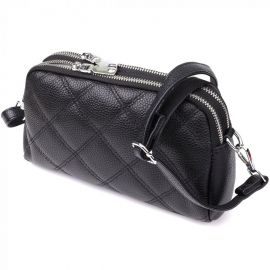 Купить Женская сумка прошитая ромбами из натуральной кожи Vintage 22930 Черный, фото , характеристики, отзывы