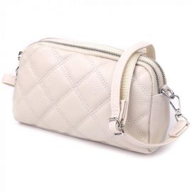 Купить Модная женская сумка прошитая ромбами из натуральной кожи Vintage 22931 Белый, фото , характеристики, отзывы