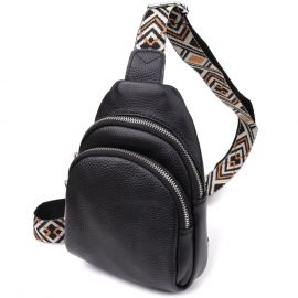 Придбати Женская сумка слинг из натуральной кожи Vintage 22935 Черный, image , характеристики, відгуки