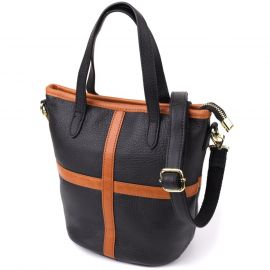 Купить Женская кожаная сумка с коричневой вставкой на лицевой стороне Vintage 22997 Черный, фото , характеристики, отзывы