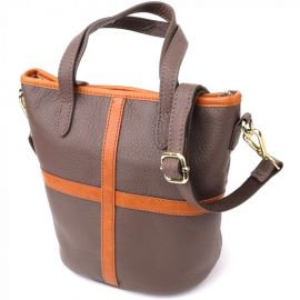 Купить Женская кожаная сумка с коричневой вставкой на лицевой стороне Vintage 22999 Бежево-серый, фото , характеристики, отзывы