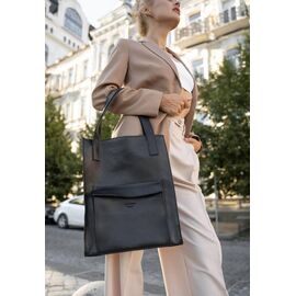 Придбати Шкіряна жіноча сумка шоппер Бетсі з кишенею чорна Краст, image , характеристики, відгуки