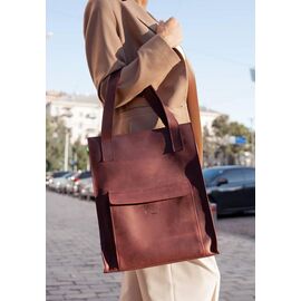 Придбати Шкіряна жіноча сумка шоппер Бетсі з кишенею бордова, image , характеристики, відгуки