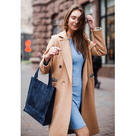 Придбати Шкіряна жіноча сумка шоппер Бетсі синя, image , характеристики, відгуки