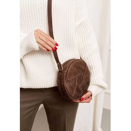 Придбати Шкіряна кругла жіноча сумка Бон-Бон темно-коричнева, image , характеристики, відгуки