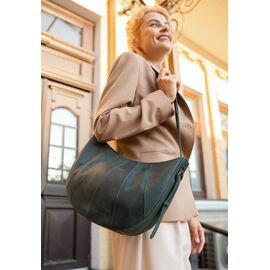 Придбати Шкіряна жіноча сумка Круасан зелена, image , характеристики, відгуки