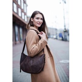 Придбати Шкіряна жіноча сумка Круасан темно-коричнева, image , характеристики, відгуки