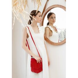 Придбати Шкіряна жіноча сумка з бахромою міні-кроссбоді Fleco червона, image , характеристики, відгуки