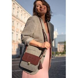 Придбати Фетрова жіноча бохо-сумка Лілу з шкіряними бордовими вставками, image , характеристики, відгуки