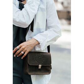 Купити Шкіряна жіноча бохо-сумка Лілу темно-коричнева, image , характеристики, відгуки