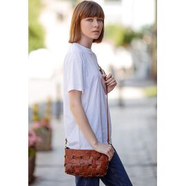 Купить Кожаная плетеная женская сумка Пазл S светло-коричневая Krast, фото , характеристики, отзывы