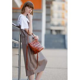 Придбати Шкіряна плетена жіноча сумка Пазл M світло-коричнева Krast, image , характеристики, відгуки