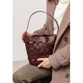 Придбати Шкіряна плетена жіноча сумка Пазл M бордова Krast, image , характеристики, відгуки