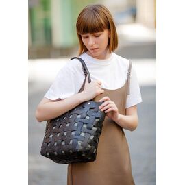 Придбати Шкіряна плетена жіноча сумка Пазл L чорна Krast, image , характеристики, відгуки