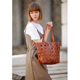 Придбати Шкіряна плетена жіноча сумка Пазл L світло-коричнева Krast, image , характеристики, відгуки