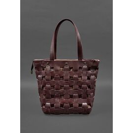 Придбати Шкіряна плетена жіноча сумка Пазл L бордова Krast, image , характеристики, відгуки