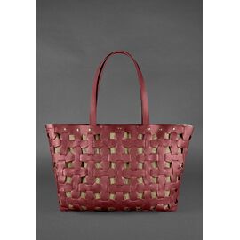 Придбати Шкіряна плетена жіноча сумка Пазл Xl бордова Krast, image , характеристики, відгуки