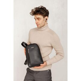 Придбати Чорний шкіряний чоловічий рюкзак  на одне плече Chest Bag, image , характеристики, відгуки