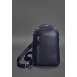 Придбати Темно-синій шкіряний чоловічий рюкзак на одне плече Chest Bag, image , характеристики, відгуки