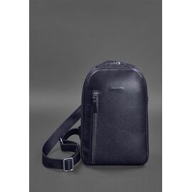 Купити Темно-синій шкіряний чоловічий рюкзак на одне плече Chest Bag, image , характеристики, відгуки