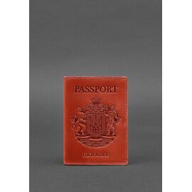 Придбати Шкіряна обкладинка для паспорта коралова з українським гербом, image , характеристики, відгуки