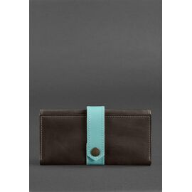 Придбати Шкіряне жіноче портмоне 3.0 темно-коричневе з бірюзовим, image , характеристики, відгуки