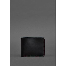 Купити Чоловіче шкіряне портмоне 4.1 (4 кишені) чорне з червоною ниткою, image , характеристики, відгуки