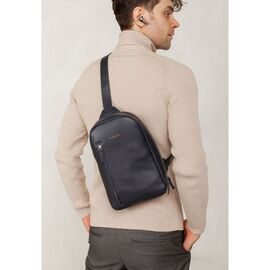 Купить - Кожаный мужской рюкзак (сумка-слинг) на одно плечо Chest Bag синий, фото , характеристики, отзывы