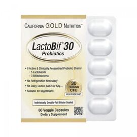 Купить Пробиотики, LactoBif 30 Probiotics - 60 veg caps - California Gold Nutrition, фото , характеристики, отзывы