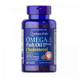 Купить Омега - 3 ( Omega-3 ) Fish Oil Plus Cholesterol Support - 60 softgels - Puritans Pride, фото , характеристики, отзывы