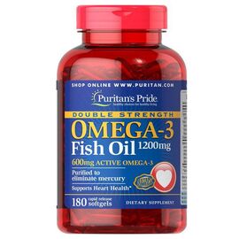 Рыбий жир Omega-3 Double Strength 1200mg  - 180caps - Puritans Pride, фото 