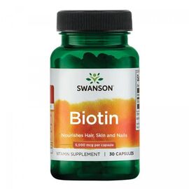 Купить Биотин (Biotin)  5000mcg - 30 caps - Swanson, фото , характеристики, отзывы